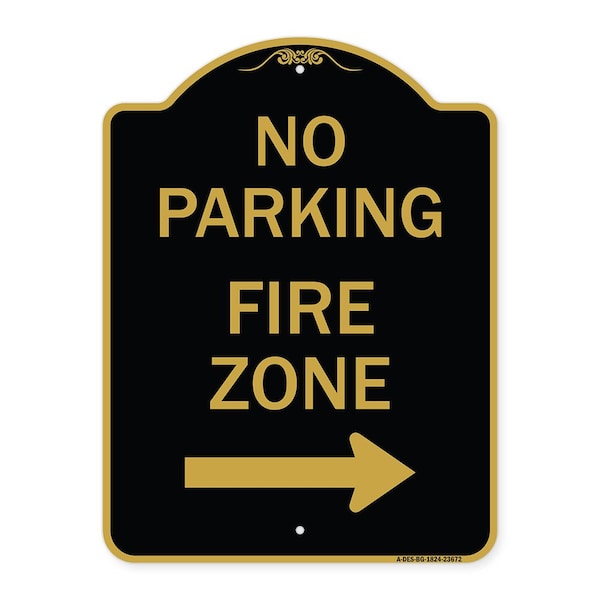 Signmission No Parking Sign Fire Zone W/ Right Arrow, Black & Gold Aluminum Sign, 18" x 24", BG-1824-23672 A-DES-BG-1824-23672 - main